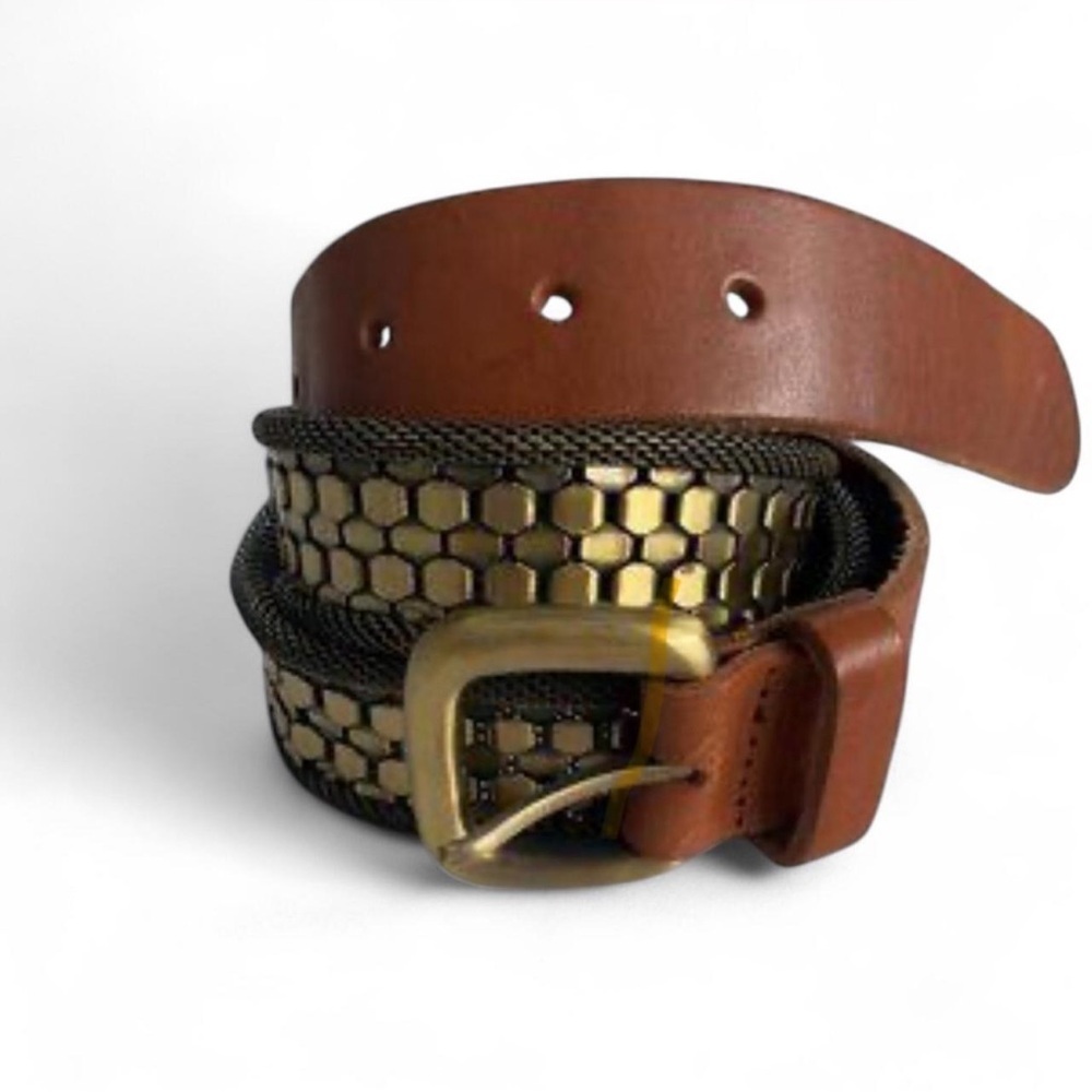 |Danier| Gold Silver-tone Studded Leather Belt Women's Medium Mesh Detail